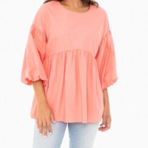 Pomander Place Size S Coral Camilla Blouse Pink Puff Sleeve Blouse